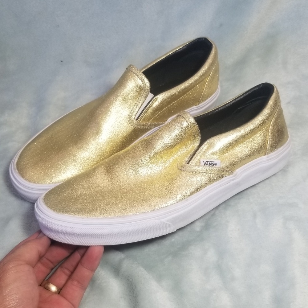 Gold Vans Slip Ons